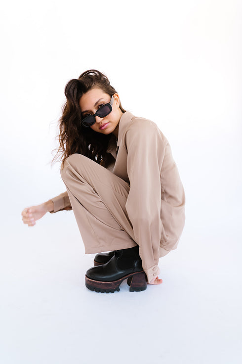 After Midnight Satin Top// Mocha